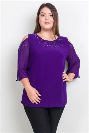 385 BB OMUZ DETAY TAŞLI ABİYE ŞİFON TUNİK