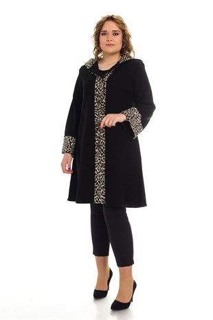 4061-3 LEOPAR DETAYLI DÜĞMELİ ÇELİK ÖRGÜ HIRKA