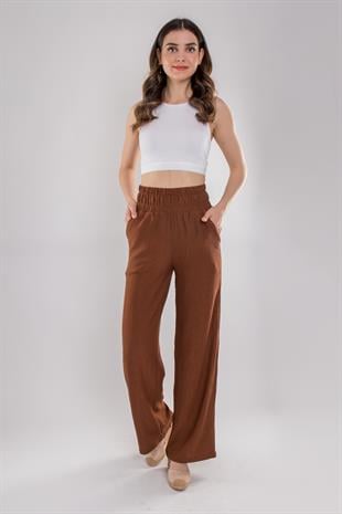 4284 Bürümcük Kumaş Bol Paça Bel Lastikli Pantolon