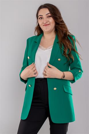 4602 Büyük Beden Gold Düğmeli Blazer Tunik Ceket