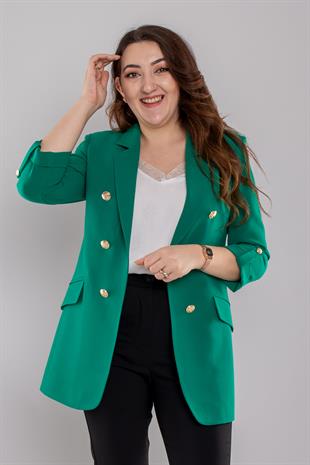 4602 Büyük Beden Gold Düğmeli Blazer Tunik Ceket