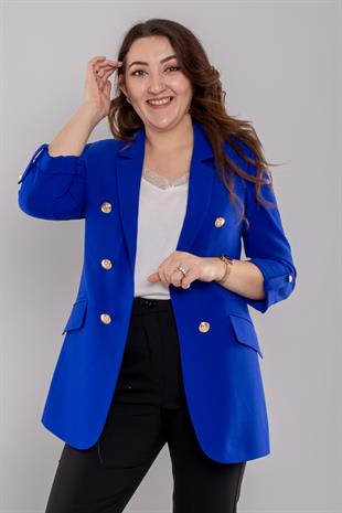 4602 Büyük Beden Gold Düğmeli Blazer Tunik Ceket