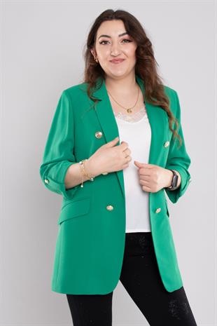 4603 Büyük Beden Gold Düğmeli Blazer Tunik Ceket