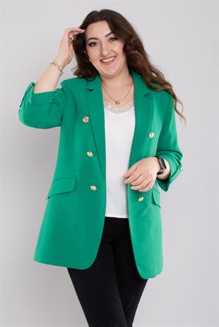 4603 Büyük Beden Gold Düğmeli Blazer Tunik Ceket