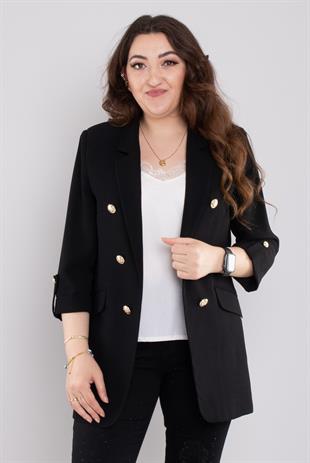 4603 Büyük Beden Gold Düğmeli Blazer Tunik Ceket