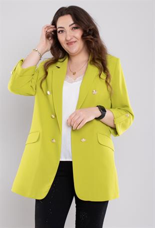 4603 Büyük Beden Gold Düğmeli Blazer Tunik Ceket