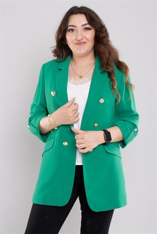 4603 Büyük Beden Gold Düğmeli Blazer Tunik Ceket