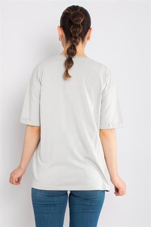 4632 Şerit Kotlu Yaldızlı Pullu Bisiklet Yaka Kısa Kol Tshirt