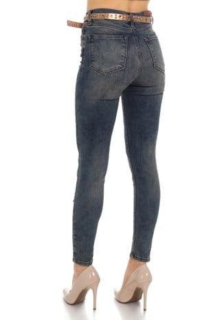 472 LİNDA JEAN YAMALI TAŞLI YIRTIKLI KOT PANTOLON