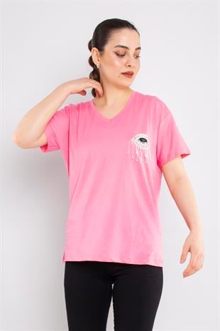 4722 VYaka Taş Gözlü Pamuklu Tshirt