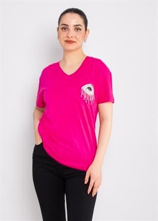 4722 VYaka Taş Gözlü Pamuklu Tshirt