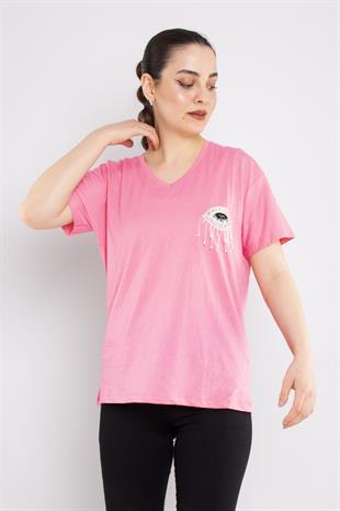 4722 VYaka Taş Gözlü Pamuklu Tshirt
