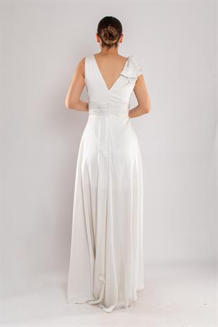 482 Beli Drape Eteği Valon Jakar Uzun Abiye Elbise