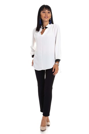 50386 Yaka Bantlı Şifon Bluz