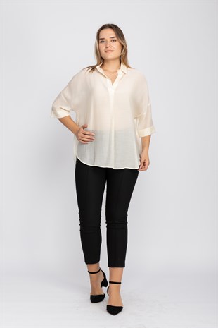 50466 Tencel Kumaş Düşük Kol Gömlek