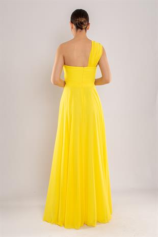 5073 Omuz Tokalı Helen Model Şifon Uzun Elbise