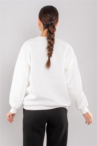 5113 Taşlı Prenses Bisiklet Yaka İçi Şardonlu Sweatshirt
