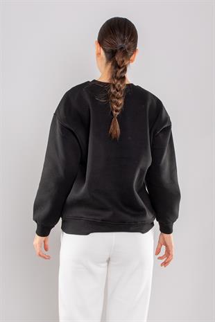 5113 Taşlı Prenses Bisiklet Yaka İçi Şardonlu Sweatshirt