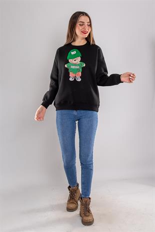 5138 Triko Şapkalı Ayıcık Baskı içi Şardonlu Sweat