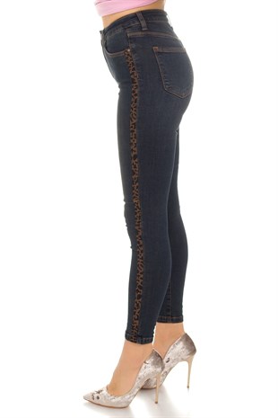 5177 YANI LEOPAR NAKIŞLI MİRA KOT PANTOLON
