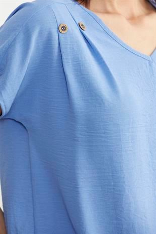 60005 Beli Lastikli Vyaka Crop Düğmeli Bluz