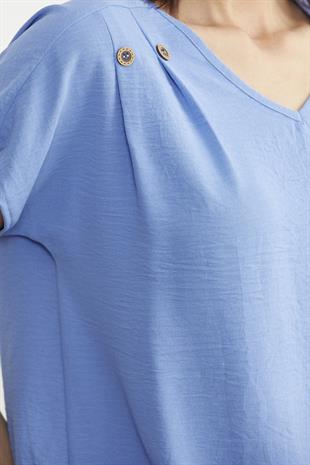 60005 Beli Lastikli Vyaka Crop Düğmeli Bluz