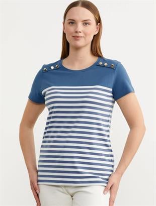 60036 Marine Düğme Detay Polo Yaka Kısa Kol Tshirt