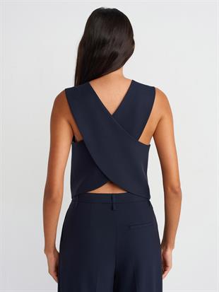 60545 Sırt Detaylı Blazer Düğmeli Krep Ceket