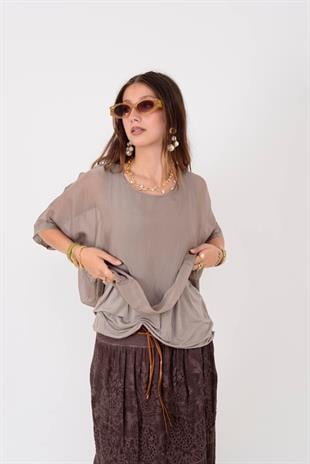 6061 Bağlama Detaylı İpek Bluz