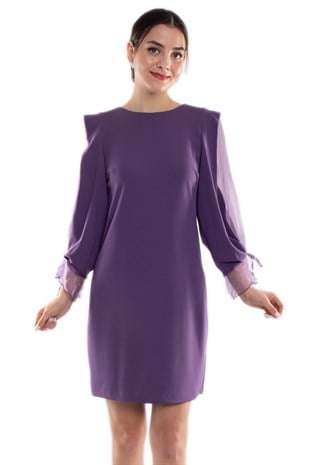 60627 Kolları Organze Tül Krep Elbise