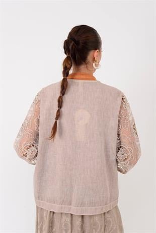 60911 Dantelli Çiçekli Ceket