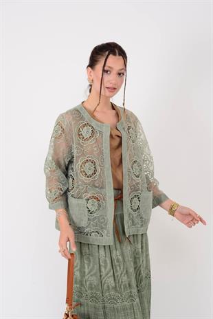 60911 Dantelli Çiçekli Ceket