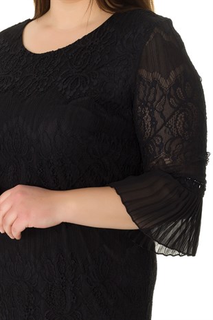 6093 BB Eteği Kolu Piliseli Detaylı Kısa Elbise
