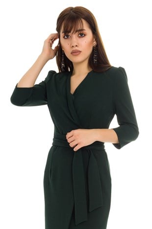 61246 KRUV.YAKA BAĞLAMALI KREP ELBİSE