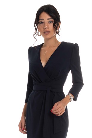 61246 KRUV.YAKA BAĞLAMALI KREP ELBİSE
