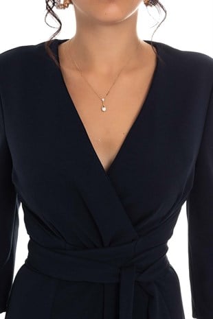 61246 KRUV.YAKA BAĞLAMALI KREP ELBİSE