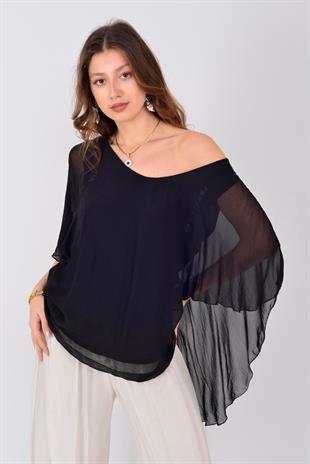 66014 Arka Sırt Dantelli İpek Astarlı Bluz