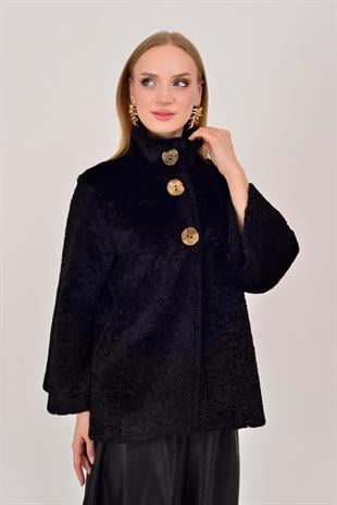 67295 Asimetrik Büyük Düğme Kısa Kaban