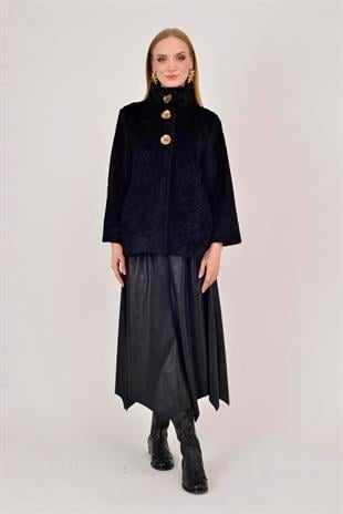 67295 Asimetrik Büyük Düğme Kısa Kaban