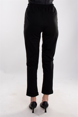 70180 Beli Lastikli Önü Deri Kadın Pantolon