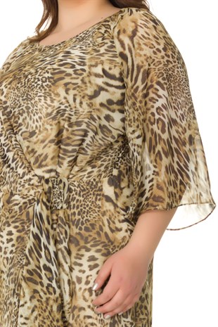 7035 LEOPAR DESEN ŞİFON ELBİSE