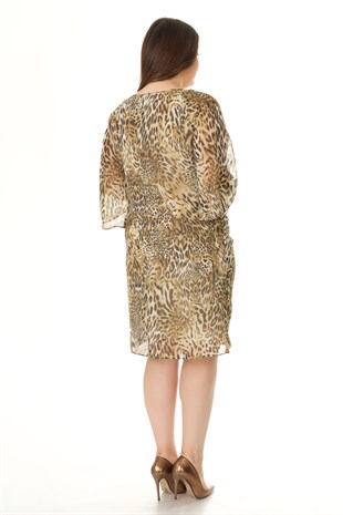 7035 LEOPAR DESEN ŞİFON ELBİSE