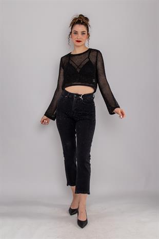 7394-1 Elis Serpme Taşlı Ultra YüksekBel Kot Pantolon