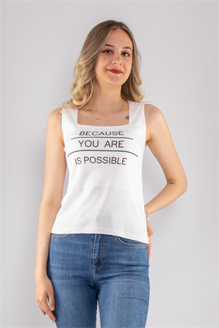 75668 Baskılı Kare Yaka Askılı Kadın Tshirt