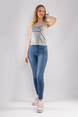 75668 Baskılı Kare Yaka Askılı Kadın Tshirt