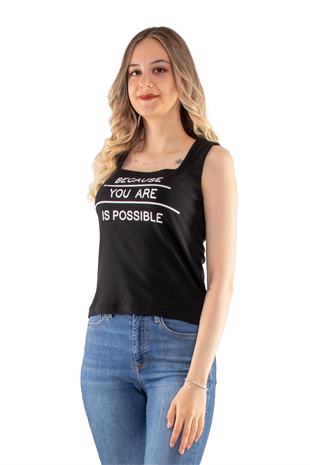 75668 Baskılı Kare Yaka Askılı Kadın Tshirt