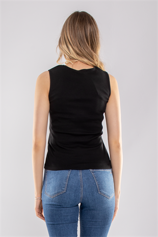 75668 Baskılı Kare Yaka Askılı Kadın Tshirt