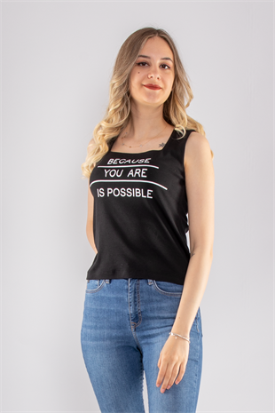 75668 Baskılı Kare Yaka Askılı Kadın Tshirt