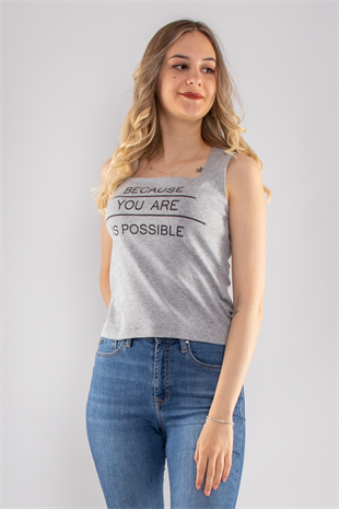 75668 Baskılı Kare Yaka Askılı Kadın Tshirt
