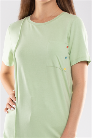 75733 Kendinden Parçalı Cep Detaylı Kadın Tshirt08